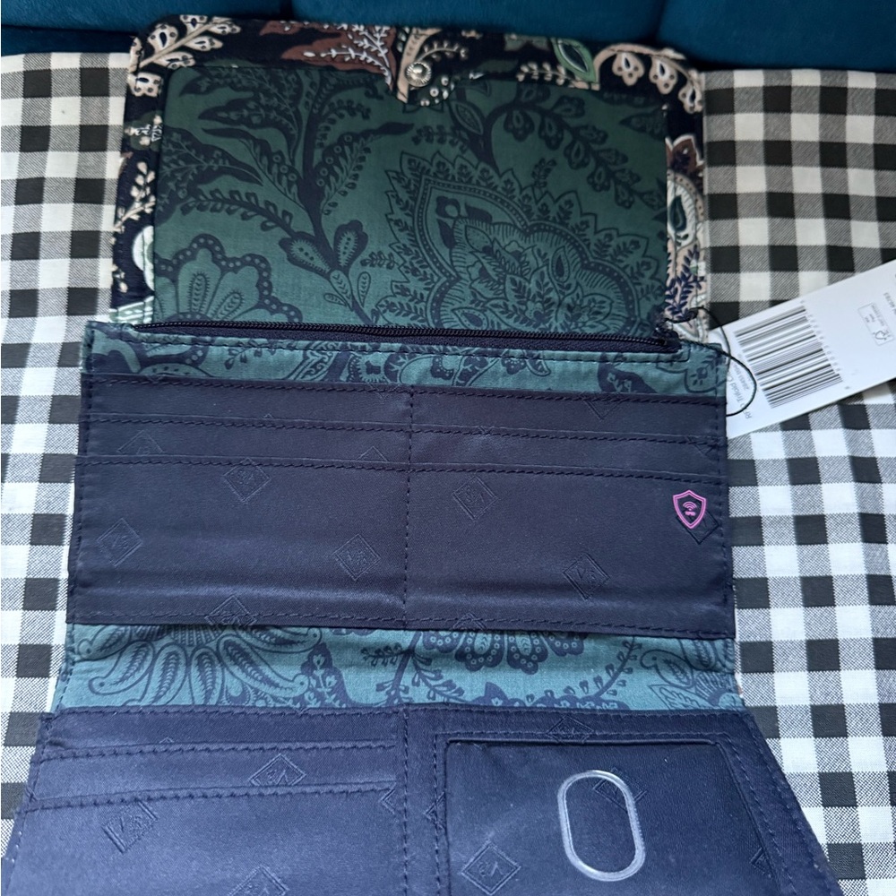 Vera Bradley Navy/Green Multicolored Floral RFID Trifold Clutch Wallet - Picture 2 of 4